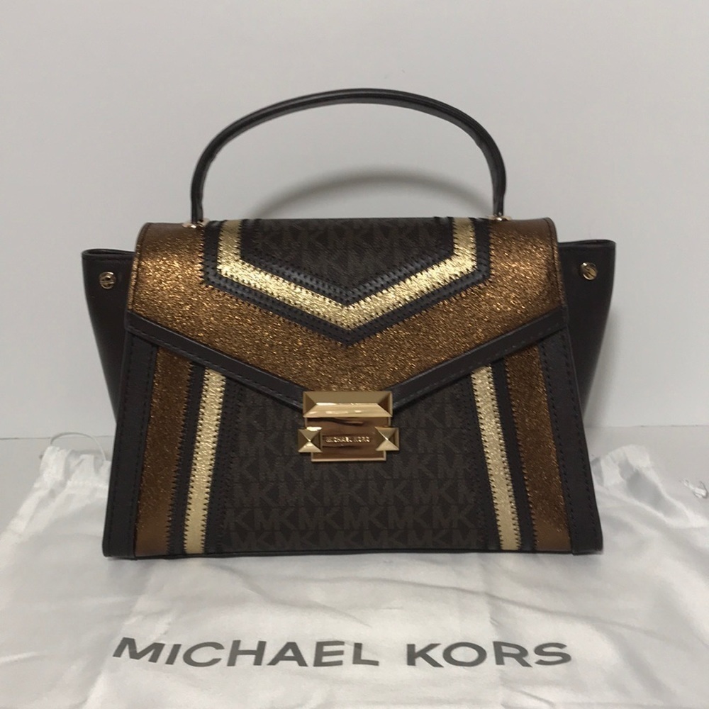 Michael Kors Whitney brown pale gold satchel bag - Picture 2 of 12